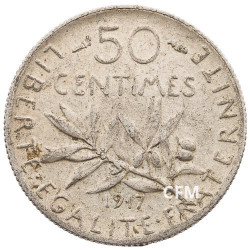 1917 - 50 CENTIMES ARGENT - TYPE SEMEUSE 3e REPUBLIQUE