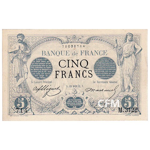 Billet 5 Francs Noir 1873