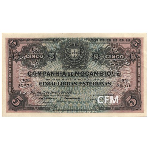 Billet 5 Libras Mozambique 1934