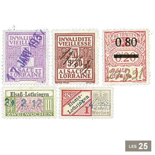 25 timbres sociaux fiscaux Alsace et la Lorraine