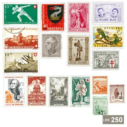 Lot de 250 timbres Europe surtaxés Lot de 250 timbres Europe surtaxés