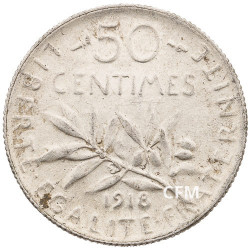 1918 - 50 CENTIMES ARGENT  - TYPE SEMEUSE 3e REPUBLIQUE