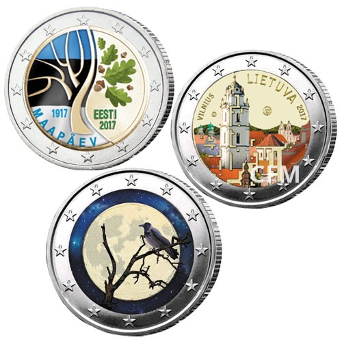 Lot des 3 x 2 Euro colorisées 2017 Lot des 3 x 2 Euro colorisées 2017