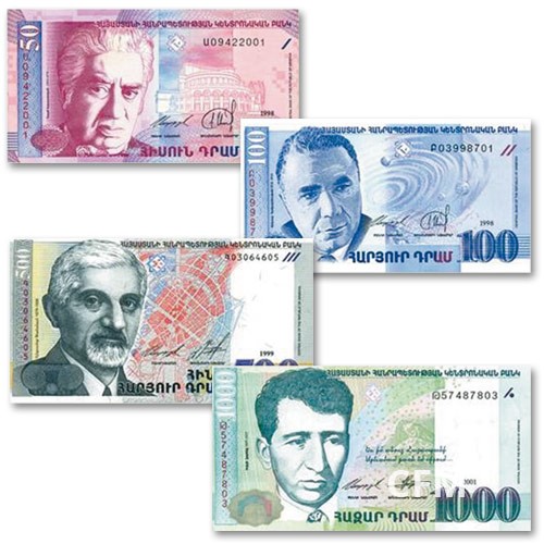 Lot 4 billets Arménie 1998-2002