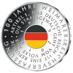 20 Euro Argent Allemagne BU 2019 colorisée - Constitution de Weimar