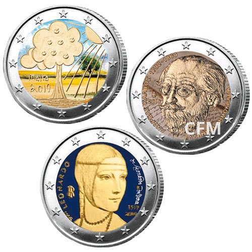 Lot des 3 X 2 Euro colorisées 2019 Lot des 3 X 2 Euro colorisées 2019