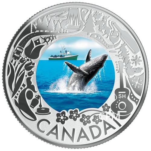 3 Dollars Argent Canada BE 2019 colorisée - Baleine