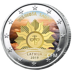 2 Euro Lettonie 2019 colorisée - Lever de soleil