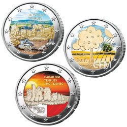 Lot des 3 x 2 Euro colorisées Malte 2019/2017