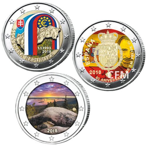 Lot des 3 x 2 Euro colorisées 2018 Lot des 3 x 2 Euro colorisées 2018