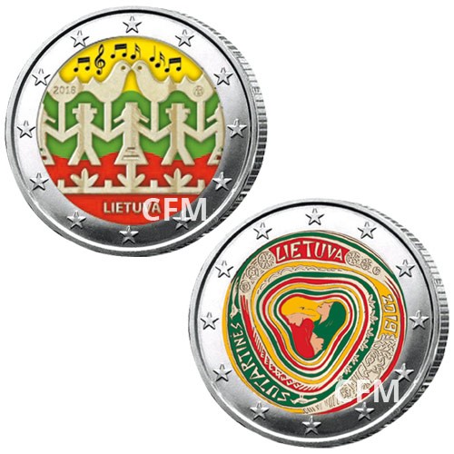 Lot des 2 x 2 Euro colorisées Lituanie 2018/2019 Lot des 2 x 2 Euro colorisées Lituanie 2018/2019