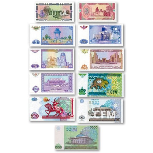Lot de 11 billets Ouzbékistan 1994-2013