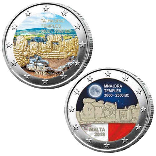 Lot des 2 x 2 Euro Malte 2019-2018 colorisées Lot des 2 x 2 Euro Malte 2019-2018 colorisées