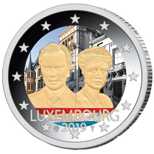2 Euro Luxembourg colorisée 2019 - 100 ans de l’accession au trône de la Grande-Duchesse Charlotte 2 Euro Luxembourg colorisée 2019 - 100 ans de l’accession au trône de la Grande-Duchesse Charlotte