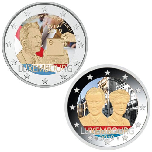 Lot des 2 x 2 Euro Luxembourg 2019 colorisées Lot des 2 x 2 Euro Luxembourg 2019 colorisées