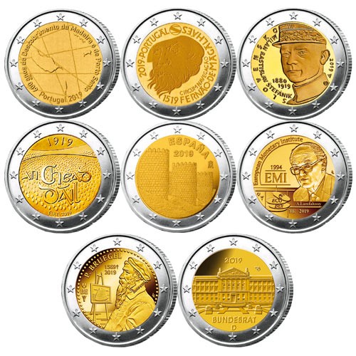 Lot des 8 x 2 Euro 2019 