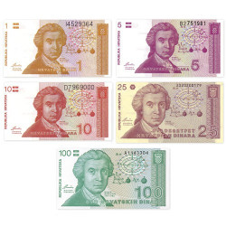 5 Billets Croatie 1991