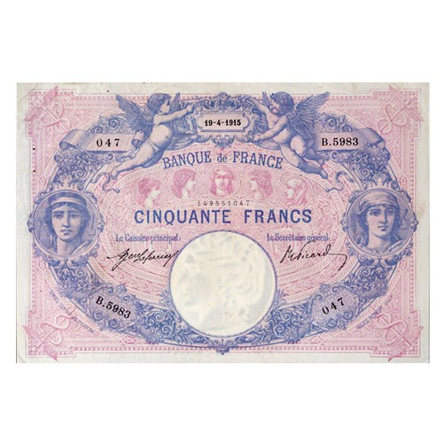 Billet 50 Francs Bleu et Rose