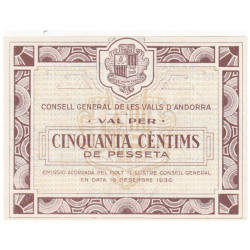Billet 50 Cent de Peseta Andorre 1936