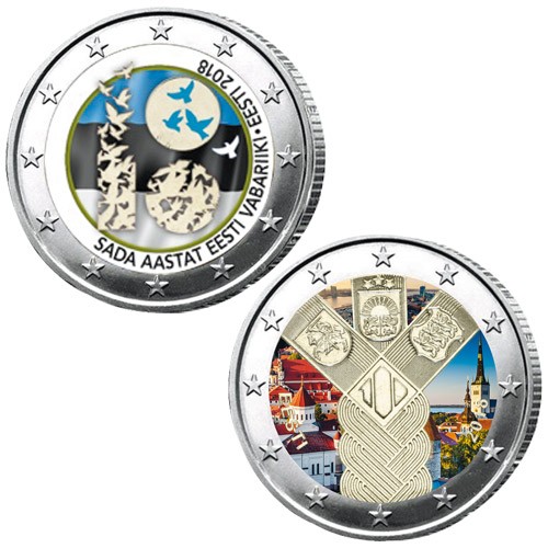 Lot des 2 x 2 Euro Estonie 2018 colorisées Lot des 2 x 2 Euro Estonie 2018 colorisées