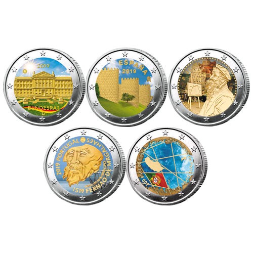 Lot des 5 x 2 Euro 2019 colorisées Lot des 5 x 2 Euro 2019 colorisées