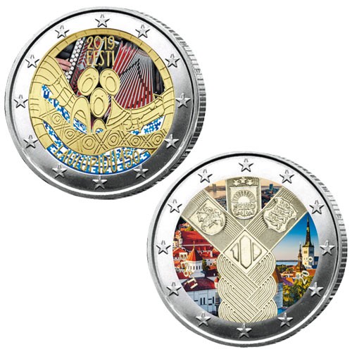 Lot des 2 x 2 Euro colorisée Estonie 2019/2018 Lot des 2 x 2 Euro colorisée Estonie 2019/2018