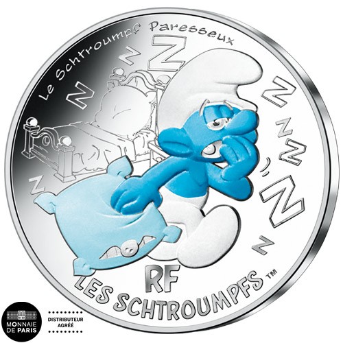 10 Euro Argent France 2020 colorisée - Schtroumpf Paresseux
