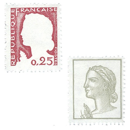 Les 2 timbres Marianne type Decaris 1960