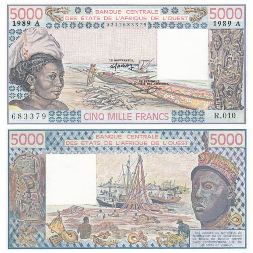 5 000 Francs Côte d’Ivoire 1985-1989 Pirogue de pêche