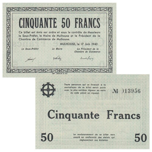 Billet de nécessité 50 Francs Mulhouse 1940