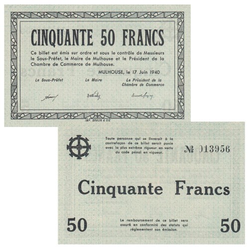 Billet de nécessité 50 Francs Mulhouse 1940