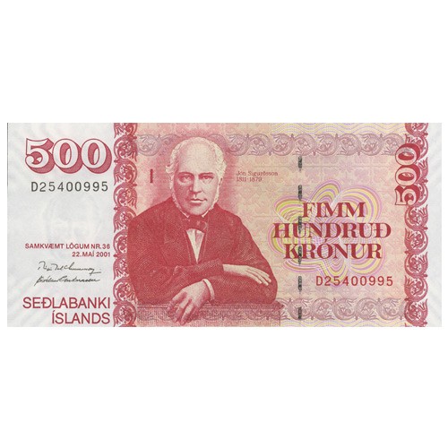 Billet 500 Kroner Islande 2001