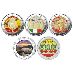 Lot des 5 x 2 Euro colorisées 2018