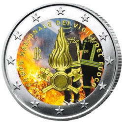 2 Euro Italie 2020 colorisée - Hommage aux sapeurs-pompiers