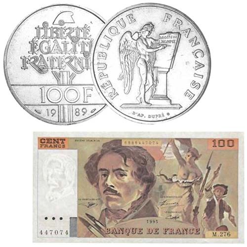 Lot de 100 Francs Argent + billet 100 Francs Delacroix