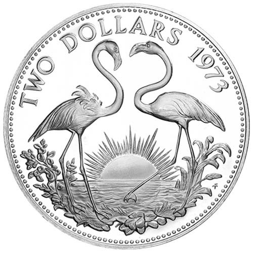 2 Dollars Argent Bahamas 1966-1980 - Flamands roses