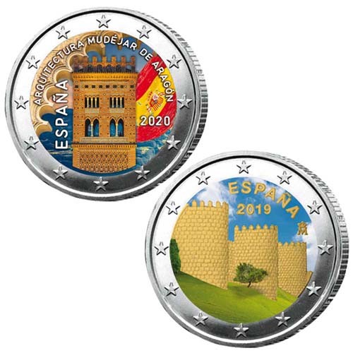 Lot des 2 x 2 Euro Espagne 2020-2019 colorisées Lot des 2 x 2 Euro Espagne 2020-2019 colorisées