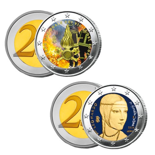 Lot des 2 x 2 Euro Italie 2020-2019 colorisées Lot des 2 x 2 Euro Italie 2020-2019 colorisées