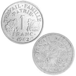 Lot de 1 et 2 Francs Etat Français