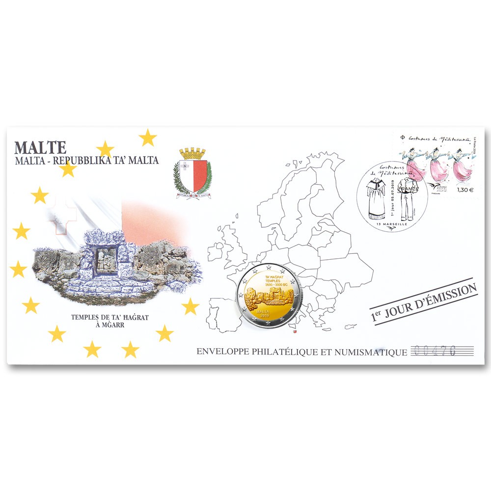 L’enveloppe “1er jour” d’émission 2 Euro Malte 2019 - Les temples de Ta’ Hagrat L’enveloppe “1er jour” d’émission 2 Euro Malte 2019 - Les temples de Ta’ Hagrat