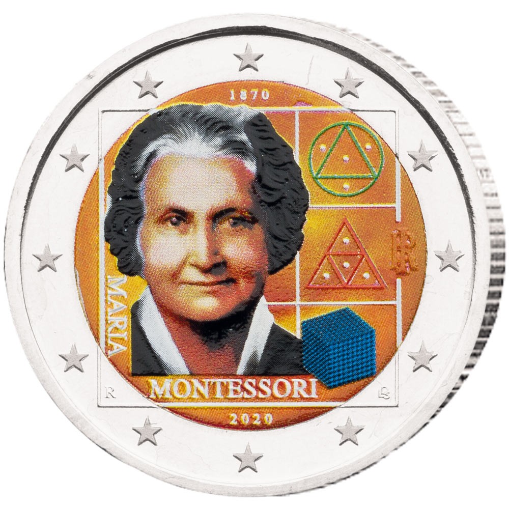 2 Euro Italie 2020 colorisée - Maria Montessori
