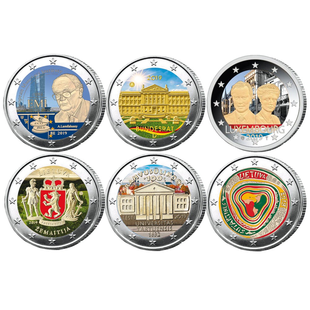 Lot des 6 x 2 Euro 2019 colorisées Lot des 6 x 2 Euro 2019 colorisées