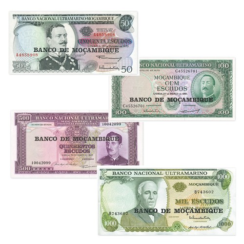 Lot de 4 billets Mozambique 1976