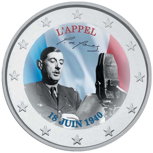 2 Euro Charles de Gaulle colorisée