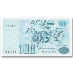 Billet 100 Dinars Algérie 1992 - Armée, cavaliers