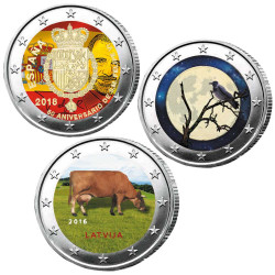 Lot des 3 x 2 Euro colorisées 2018-2017-2016