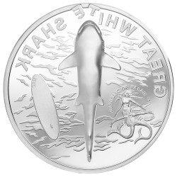5 Dollars Argent Palau BE 2021 colorisée - Requin blanc