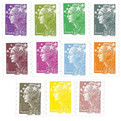 11 timbres adhésifs Marianne