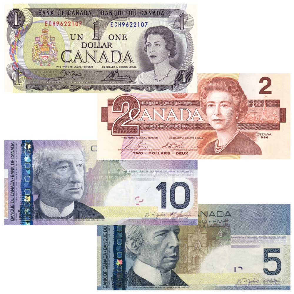 Lot de 4 Billets Canada 1973-2009