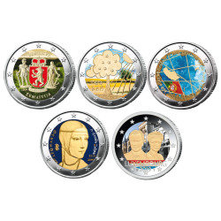 Le lot des 5 x 2 Euro 2019 colorisées